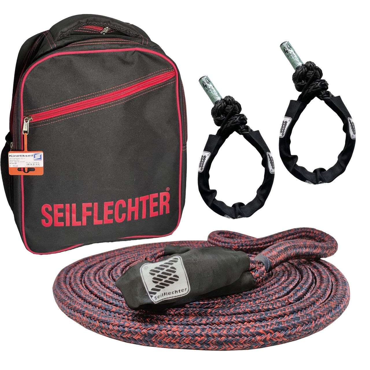 SEILFLECHTER Kinetisches Berge-Set, Modell "GRENADIER " inkl. Softschäkel und Rucksack Länge 8m, 8000daN, Ø24mm