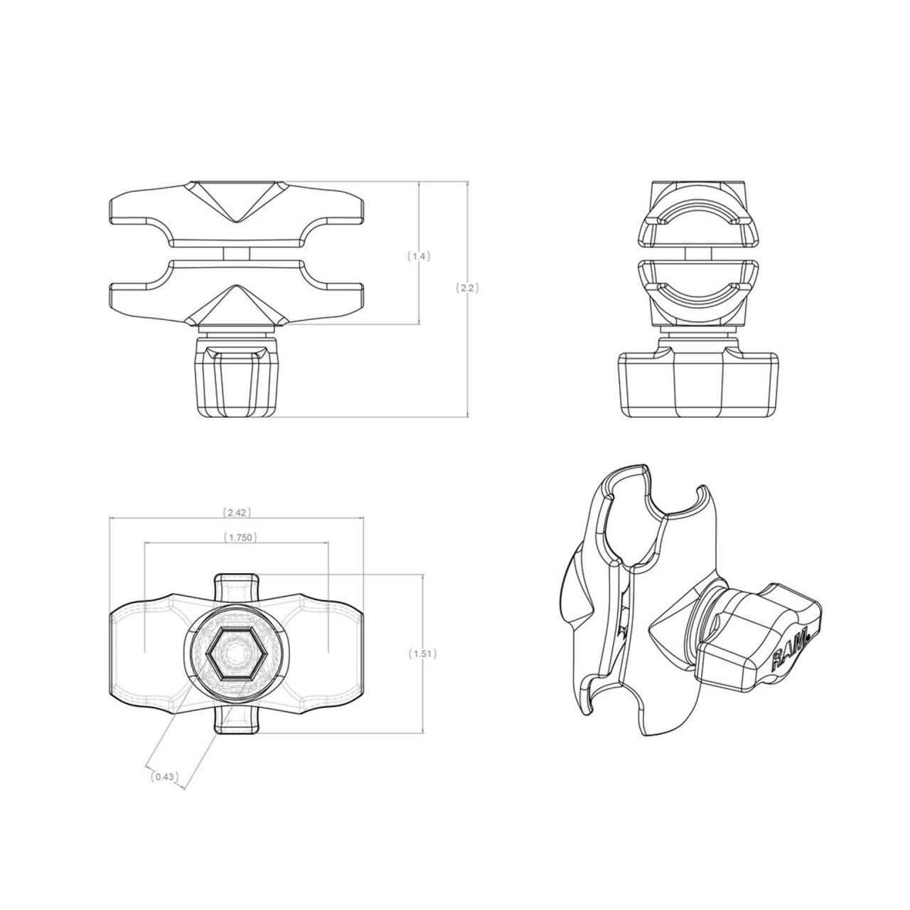 RAM Mounts Alu-Verbindungsarm mit 61mm für B Kugeln 1 Zoll