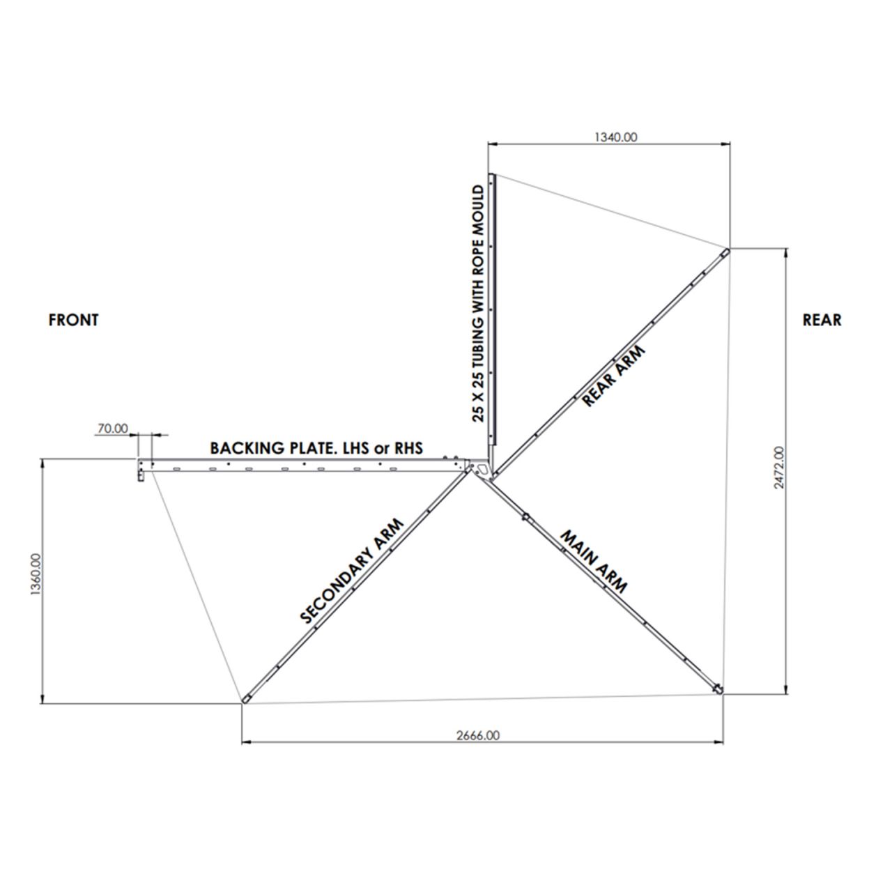 ALU-CAB 2 Meter Markise, rechts (270°)