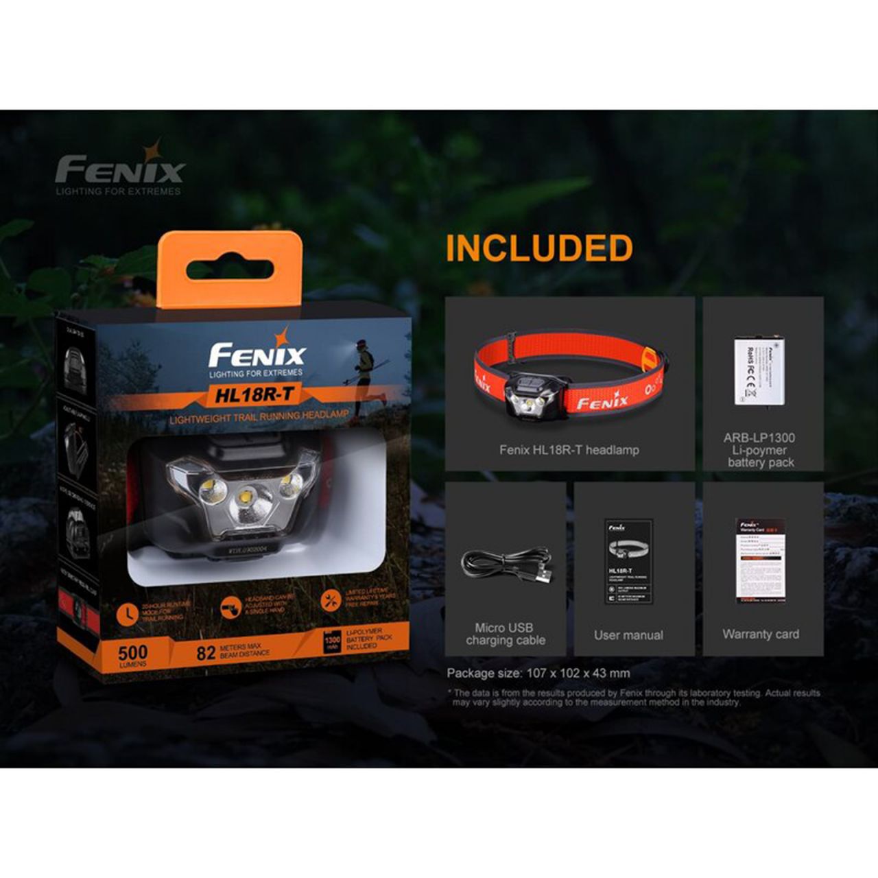 FENIX LED Akku Stirnlampe mit 500 Lumen "HL18R-T"