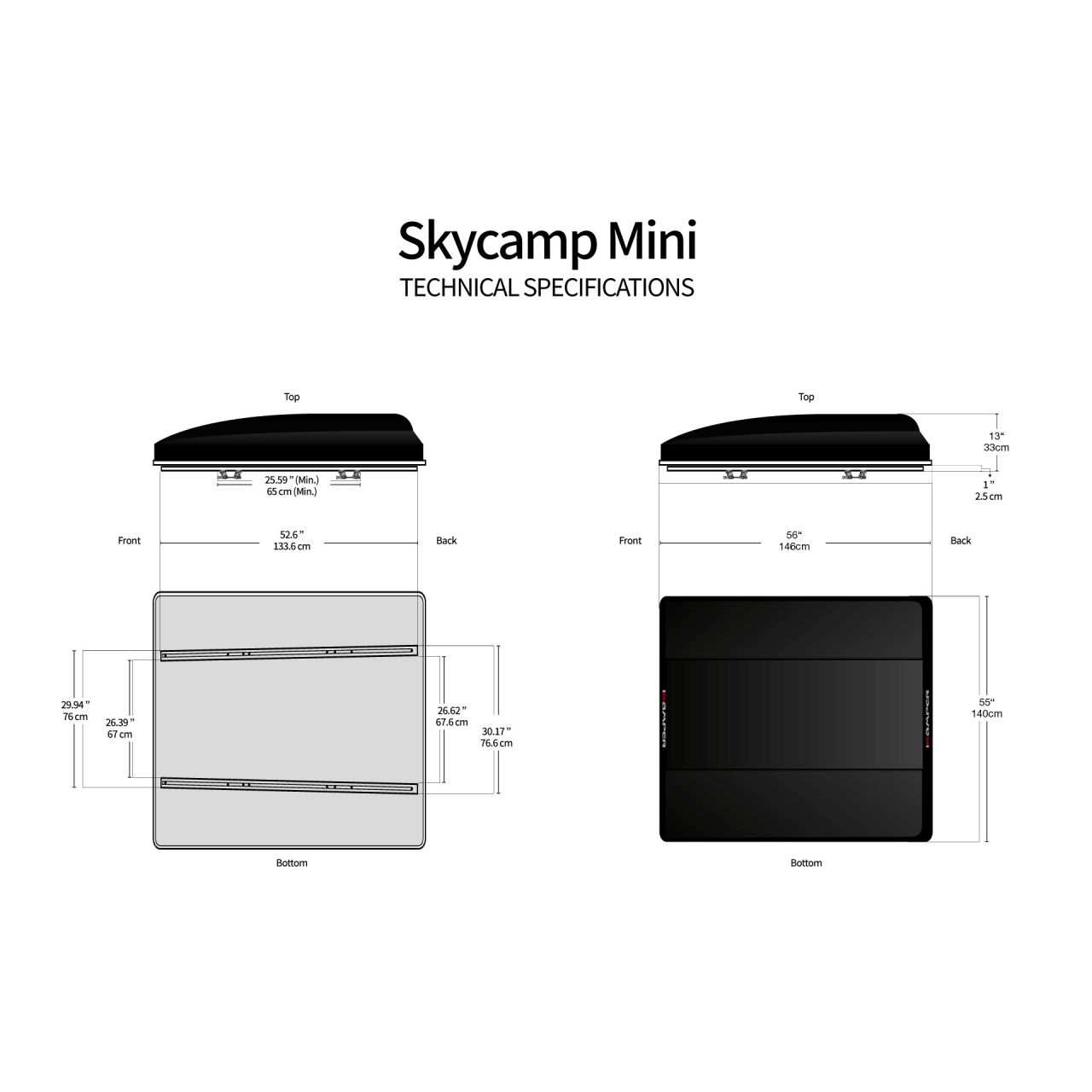 iKamper Hybrid Dachzelt "Skycamp 3.0 Mini" Rocky Black 130 x 210